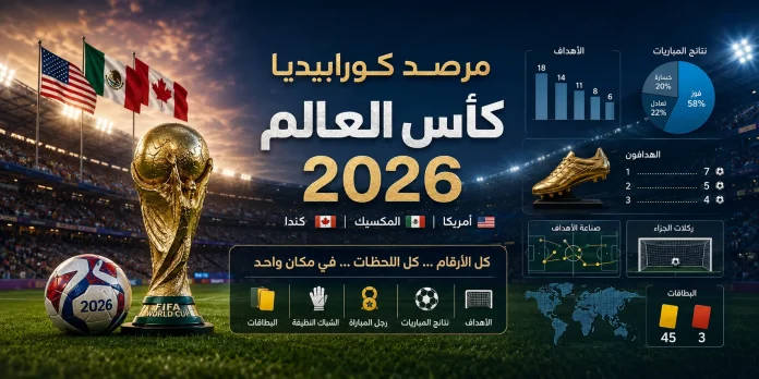 Arabic World Cup 2026 stats poster مرصد كورابيديا لكأس العالم 2026