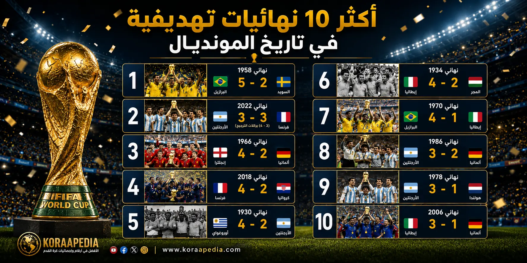 أكثر 10 نهائيات تهديفية في تاريخ المونديال