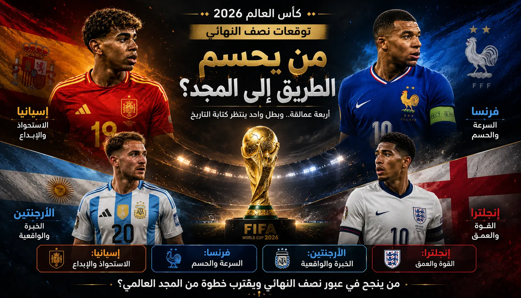 إنفوجرافيك ختامي لمقال توقعات نصف نهائي كأس العالم 2026