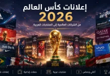 إعلانات كأس العالم 2026 | دليل شامل لأبرز الحملات الدعائية الرسمية والعربية تصميم إبداعي يجسد إعلانات كأس العالم 2026 ويعرض أبرز الحملات الدعائية للشركات العالمية والمنتخبات العربية المشاركة في المونديال.