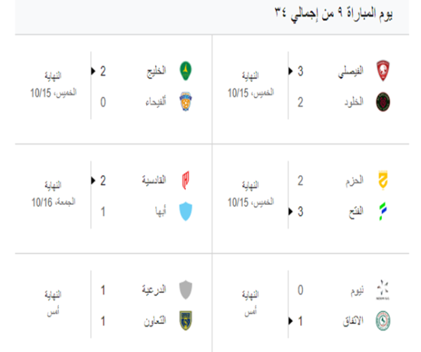 نتائج الجولة الـ 09 من دوري روشن