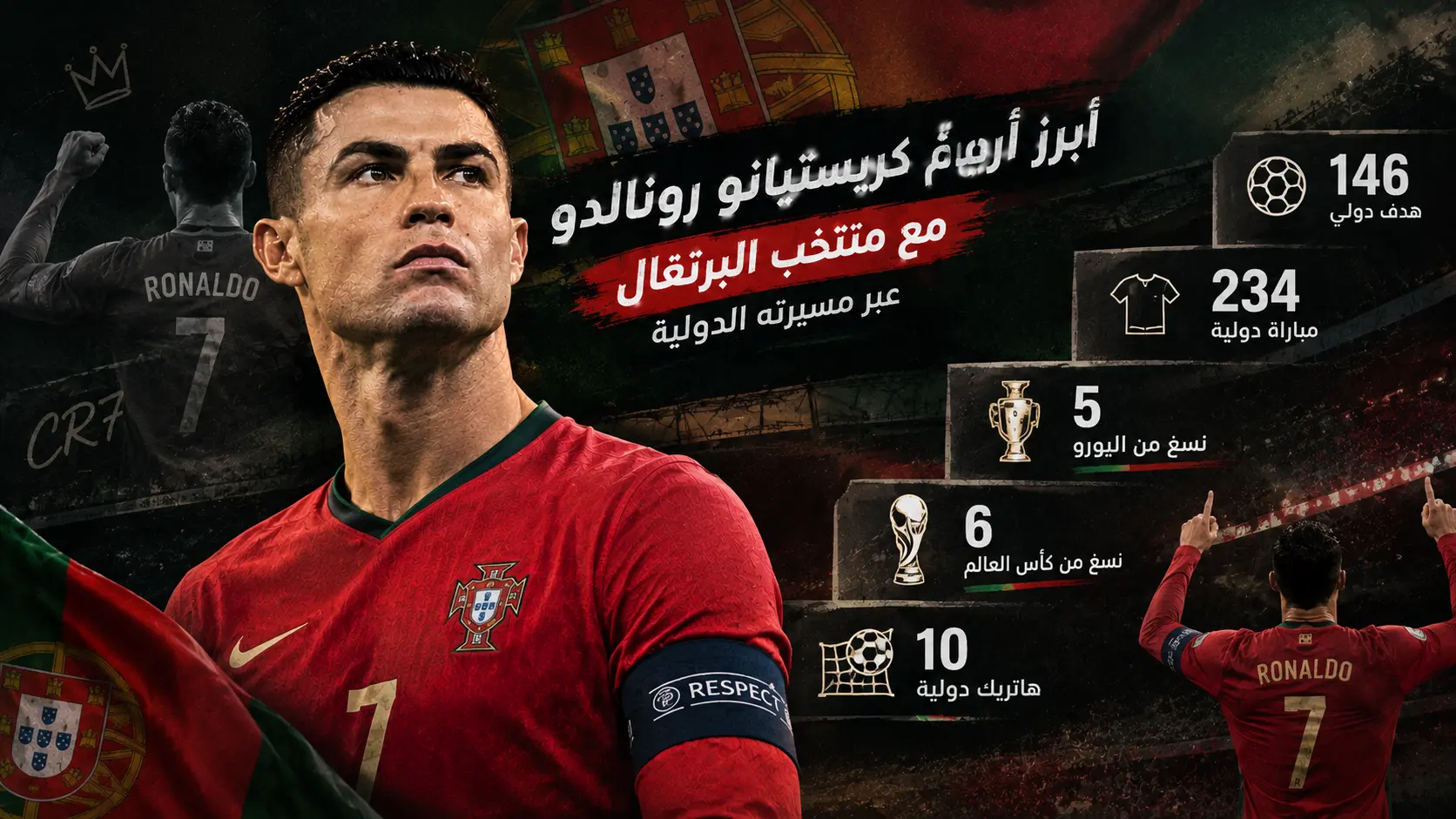 أبرز أرقام كريستيانو رونالدو
مع منتخب البرتغال عبر مسيرته الدولية
